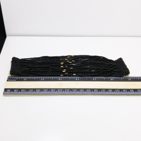 Wide Black Seed Bead Bracelet, 28 Strands, Magnetic Clasp, 7 Inches - Picture 6 of 8